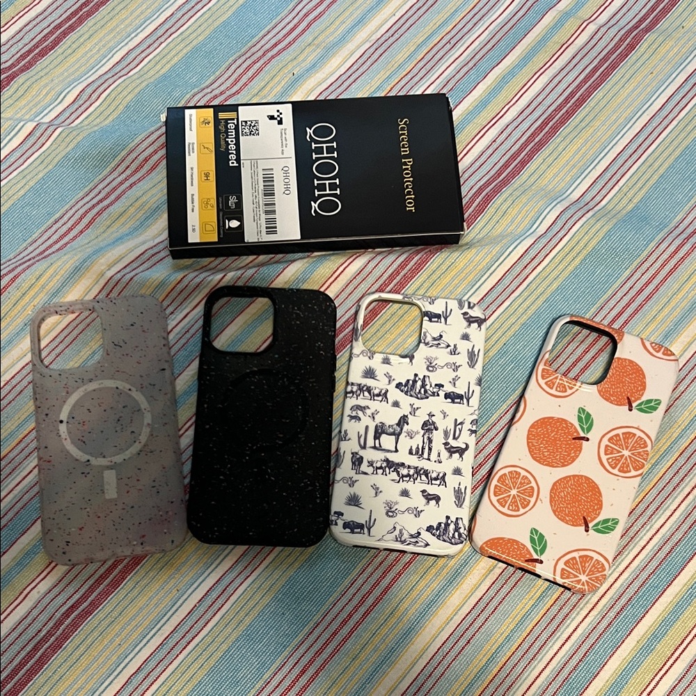 4 IPhone 13 Pro Max Cases and a Screen Protector- Black, Gray, White, Orange